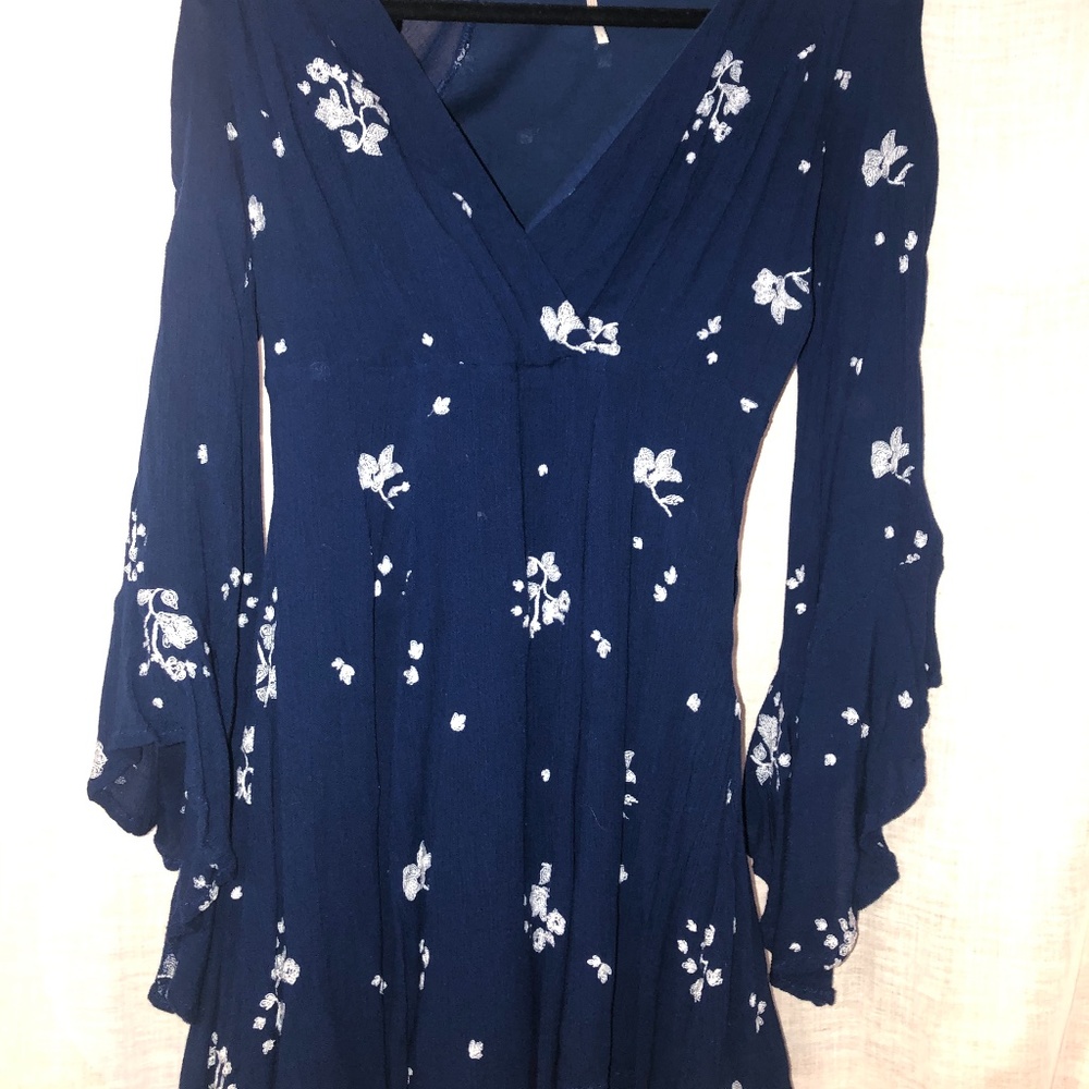 Free People Navy Jasmine Embroidered Dress